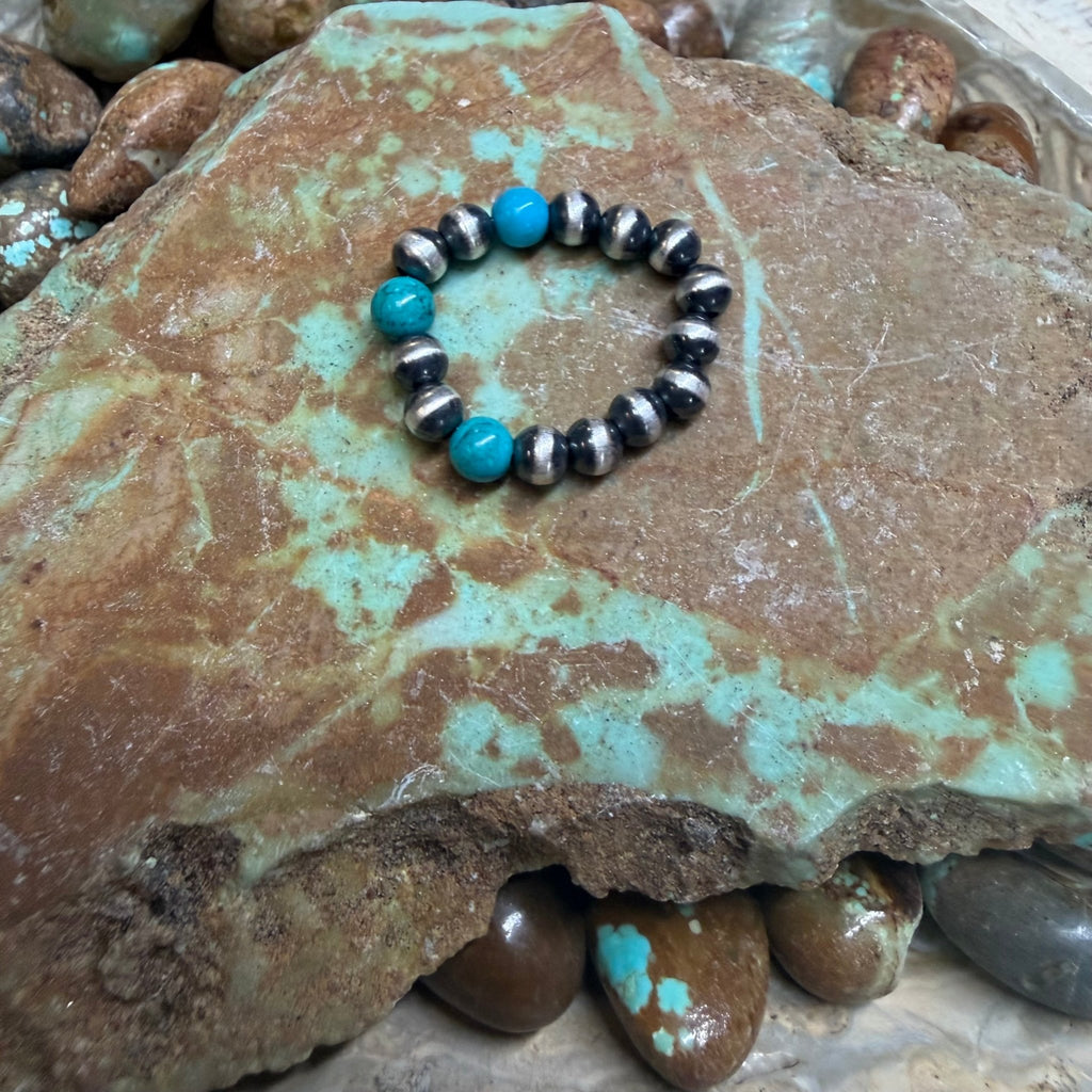 Stretchy Turquoise Pearl Sterling Silver Ring - Country Lace Boutique