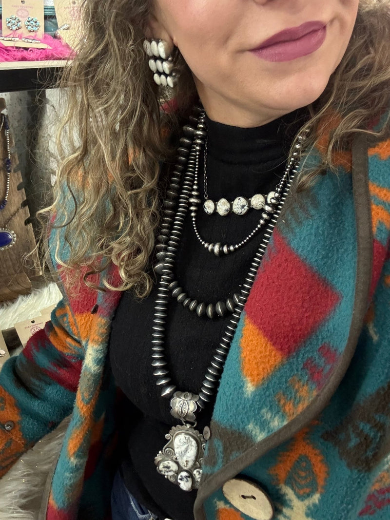 Stunning 9 Stone White Buffalo Post Stud Sterling Silver Earring - Country Lace Boutique