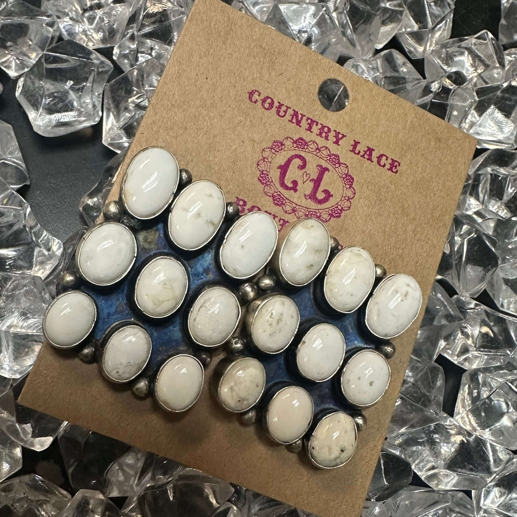 Stunning 9 Stone White Buffalo Post Stud Sterling Silver Earring