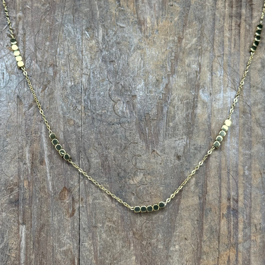 Super Dainty Gold Chain & Block Fashion Necklace - Country Lace Boutique