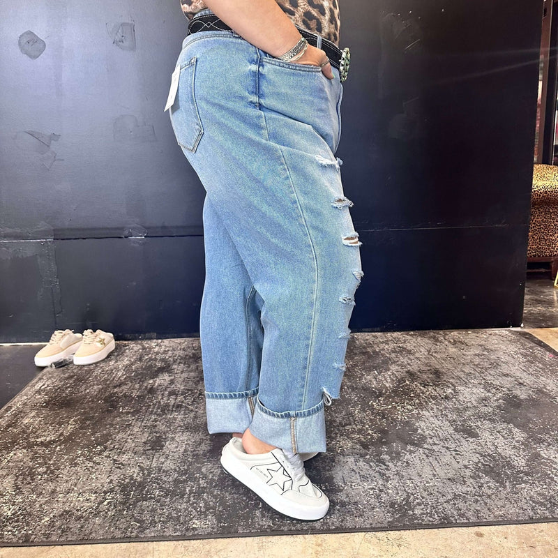 Super Distressed Cello Lightwash Boyfriend Leg Plus Size Jean - Country Lace Boutique
