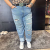 Super Distressed Cello Lightwash Boyfriend Leg Plus Size Jean - Country Lace Boutique