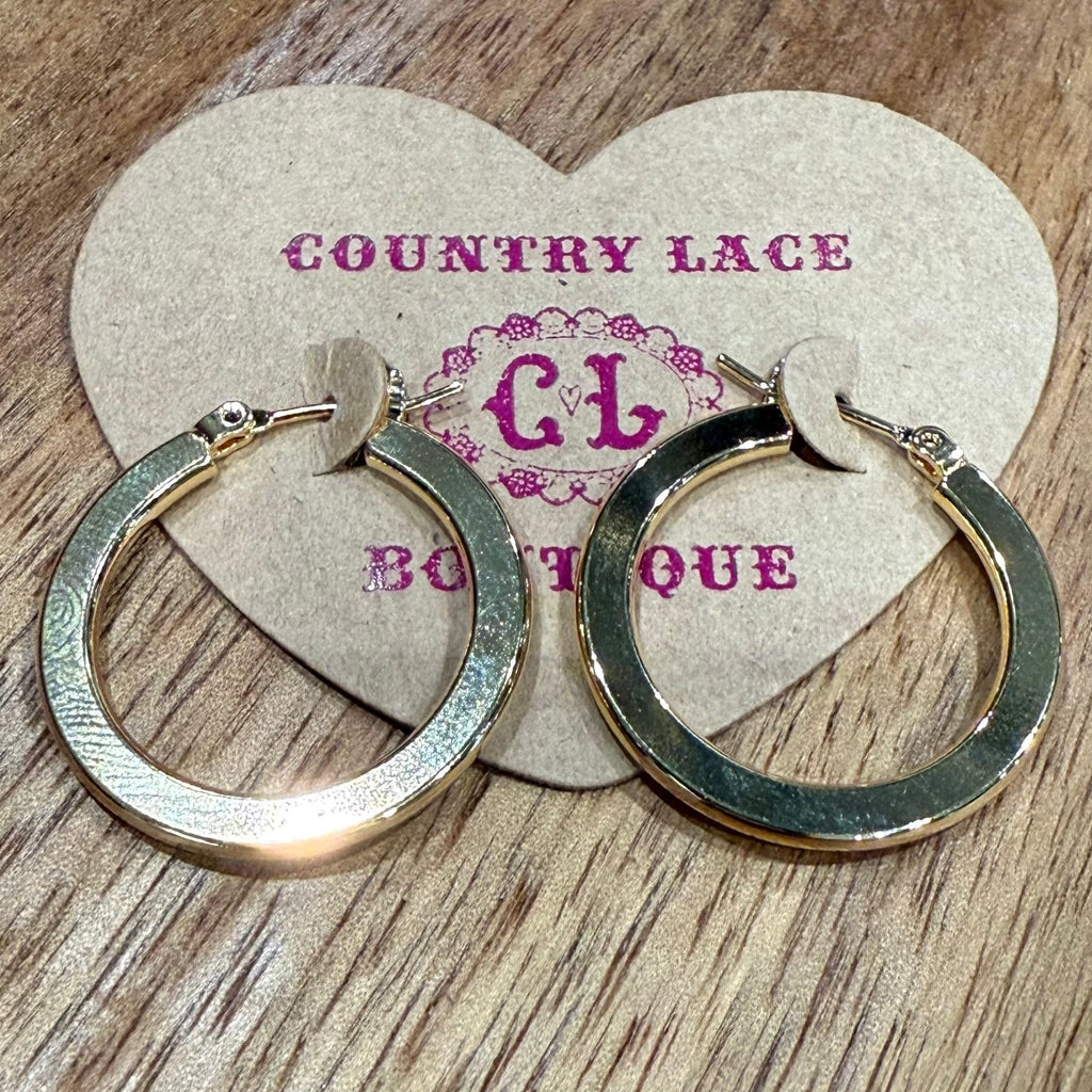 Super Simple Flat Gold Hoop Fashion Earring - Country Lace Boutique