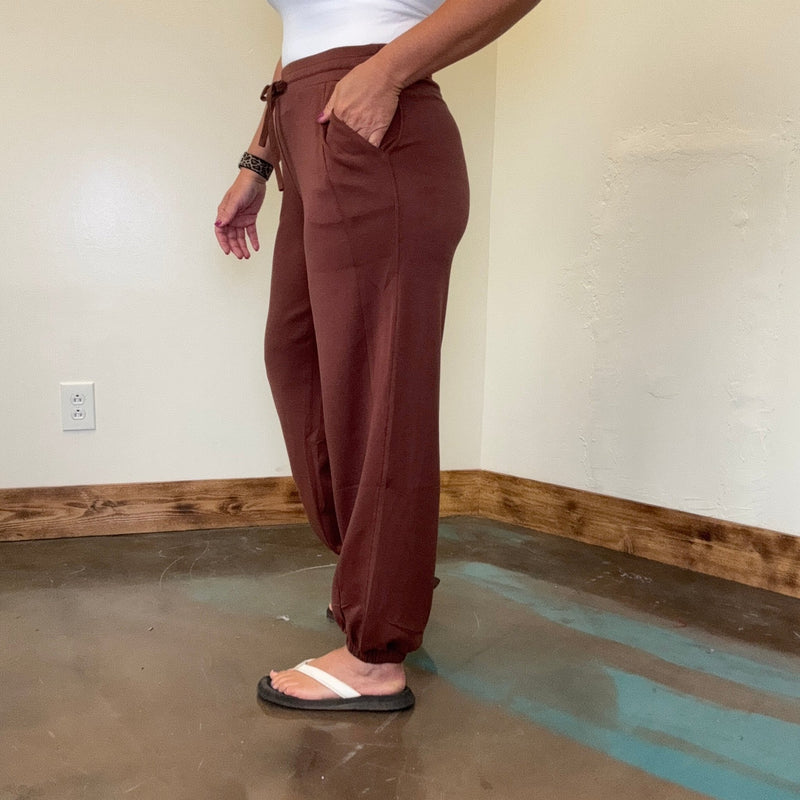 Super Soft Chestnut Brown with Draw String Joggers - Country Lace Boutique