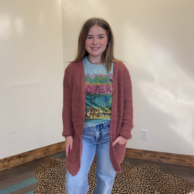 Super Soft Mauve Long Sleeve Sweater Cardigan - Country Lace Boutique