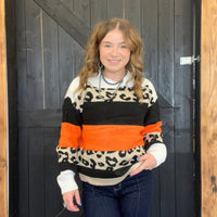 Super Soft Orange & Leopard Striped Sweater - Country Lace Boutique