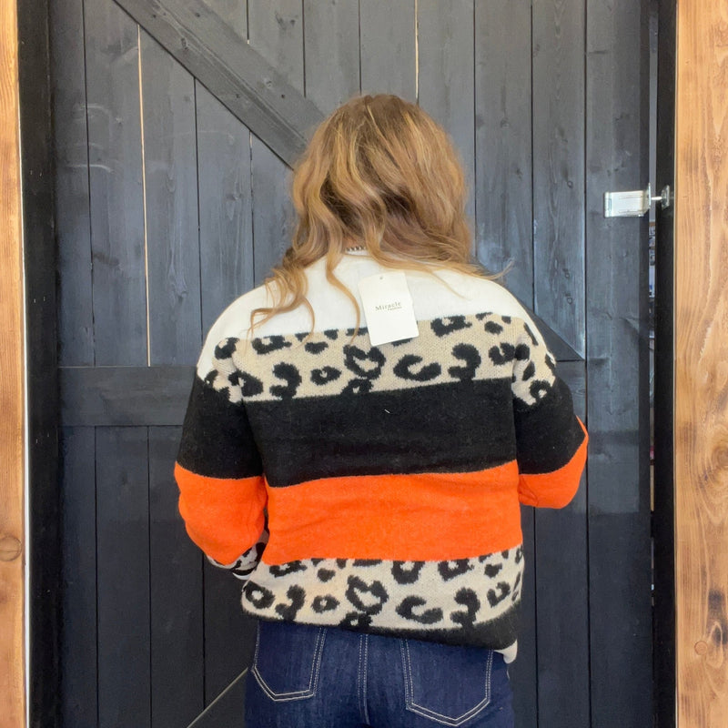 Super Soft Orange & Leopard Striped Sweater - Country Lace Boutique