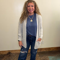 Super Soft Silver Grey Long Sleeve Sweater Cardigan - Country Lace Boutique