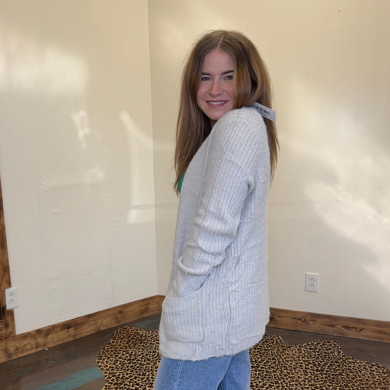 Super Soft Silver Grey Long Sleeve Sweater Cardigan - Country Lace Boutique