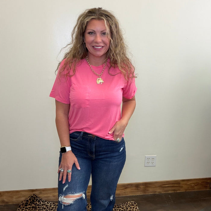 Taffy Pink Super Soft Crop with Pocket Shirt - Country Lace Boutique