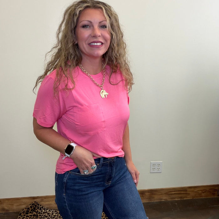 Taffy Pink Super Soft Crop with Pocket Shirt - Country Lace Boutique