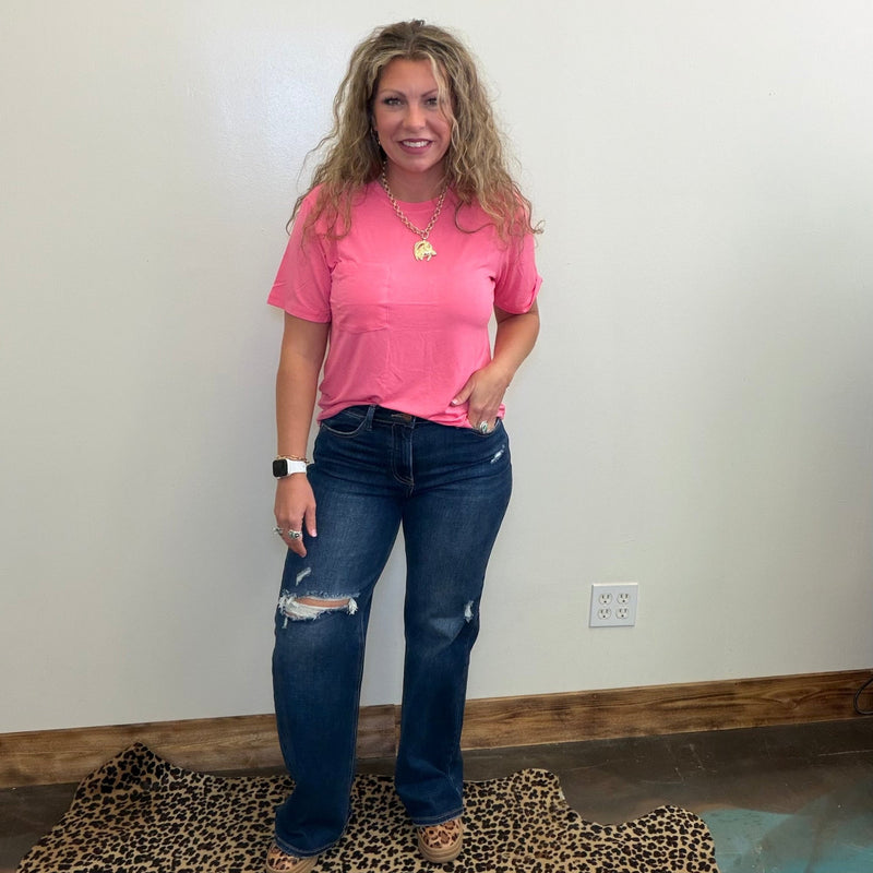 Taffy Pink Super Soft Crop with Pocket Shirt - Country Lace Boutique