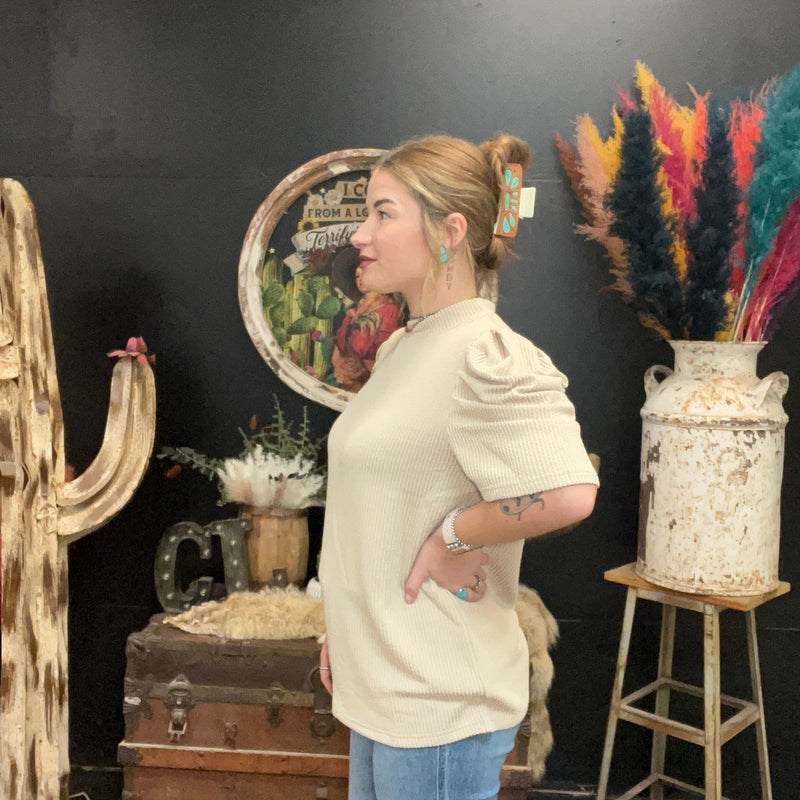 Tan Bare My Sole Bubble Short Sleeve Top size small - Country Lace Boutique