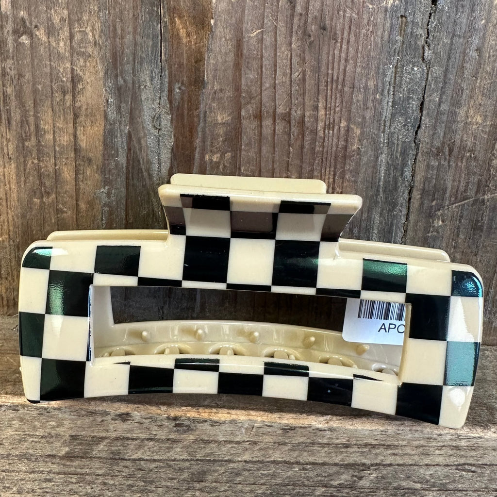 Tan & Black Checkered Hair Clip - Country Lace Boutique