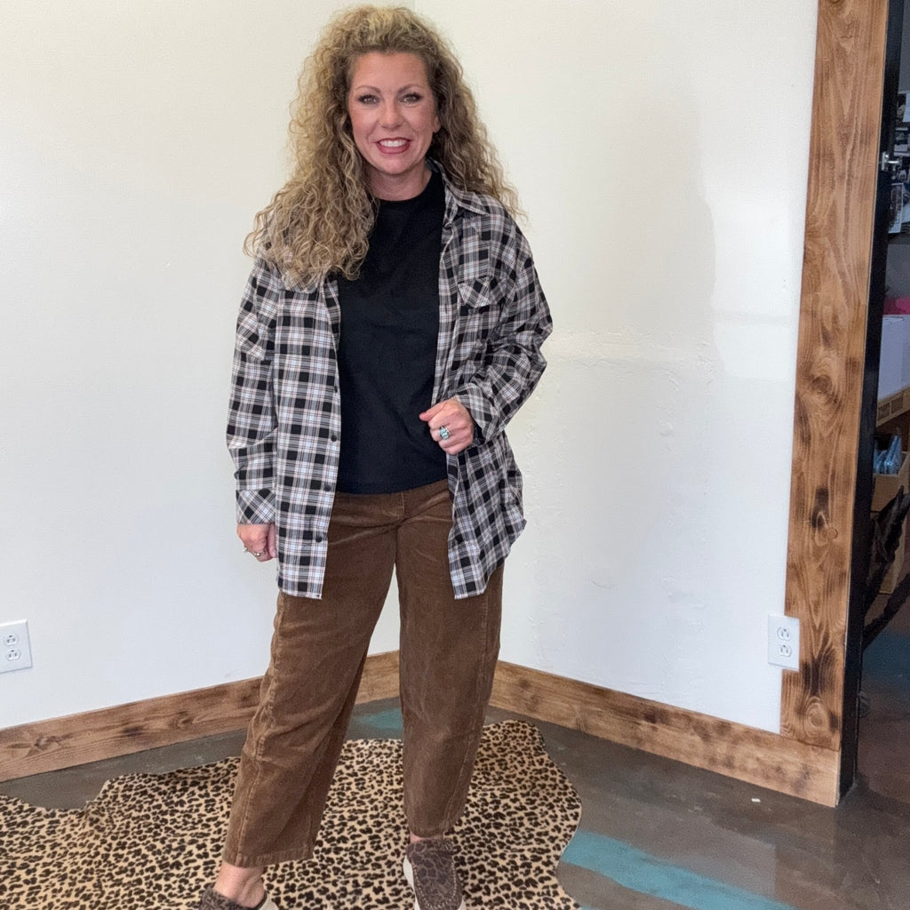 Tan Corduroy Washed Barrell Pants - Country Lace Boutique