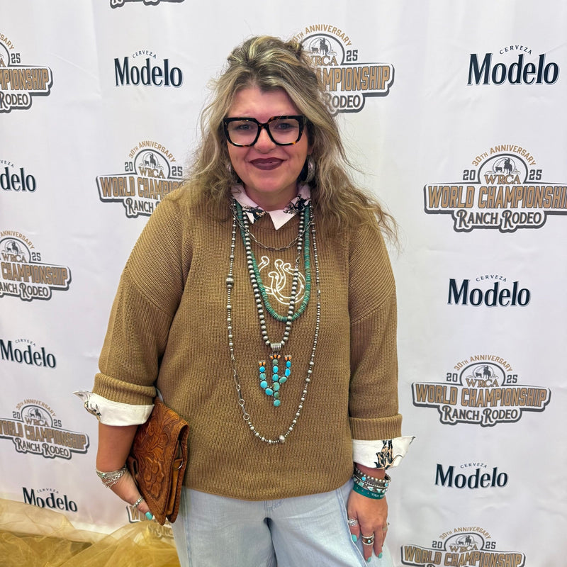 Tan Horseshoe Long Sleeve Sweater - Country Lace Boutique