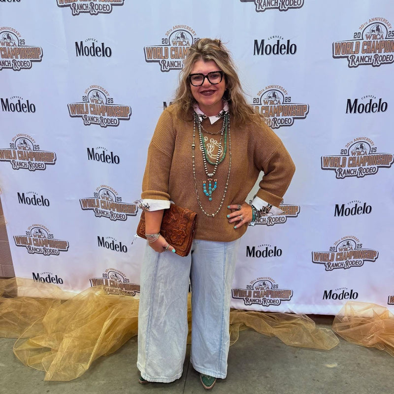 Tan Horseshoe Long Sleeve Sweater - Country Lace Boutique