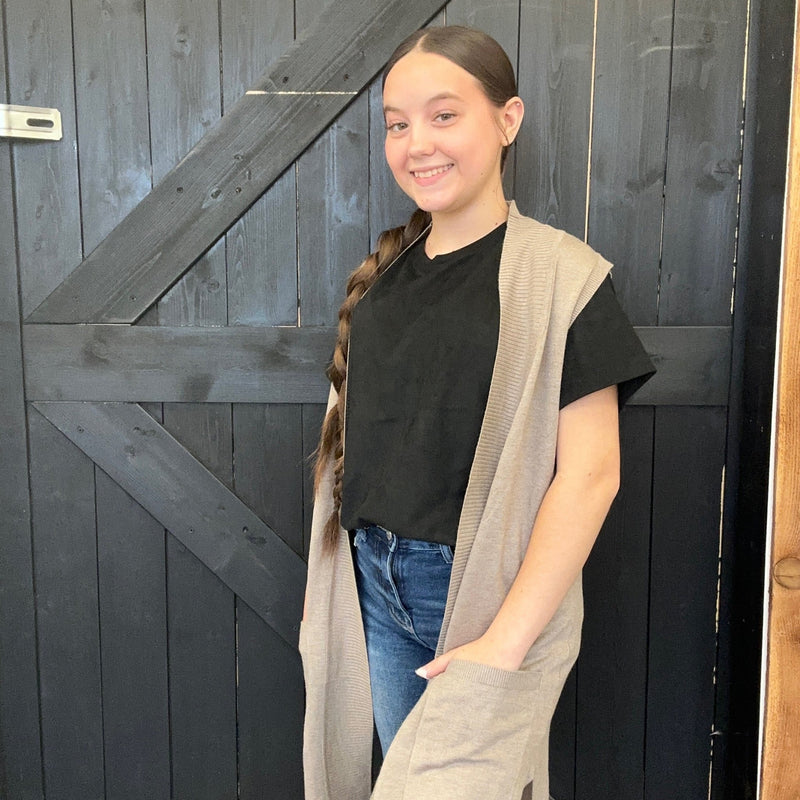 Tan Open Front Long Vest Knit Cardigan - Country Lace Boutique