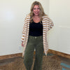 Tan & White Stripe Bubble Open Front Long Sleeve Cardigan - Country Lace Boutique