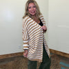 Tan & White Stripe Bubble Open Front Long Sleeve Cardigan - Country Lace Boutique