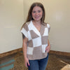 Tan & White V Neck Checker Sweater Vest - Country Lace Boutique