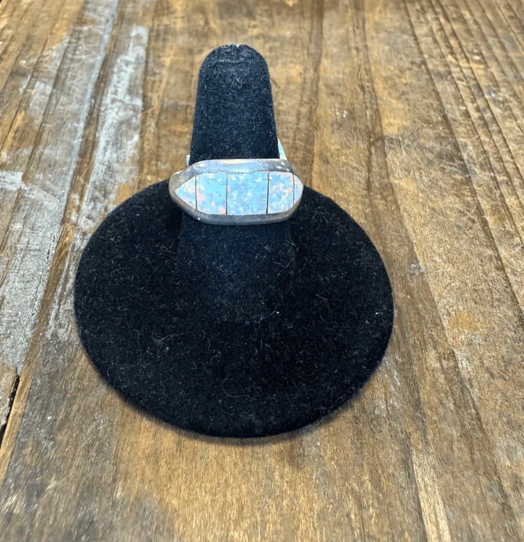 Tapered Inlay Opal Sterling Silver Ring size 9.5 - Country Lace Boutique
