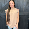 Taupe Ruffled Top With Back Keyhole Button Blouse - Country Lace Boutique