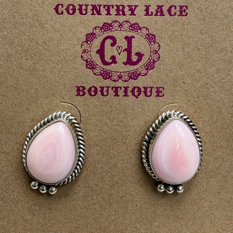 Tear Drop Pink Conch Stud Sterling Silver Earring - Country Lace Boutique