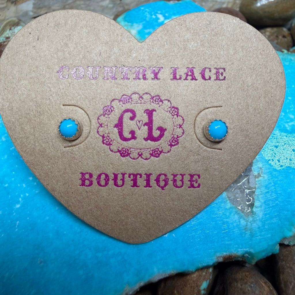Teeny Turquoise Post Sterling Silver Earring - Country Lace Boutique