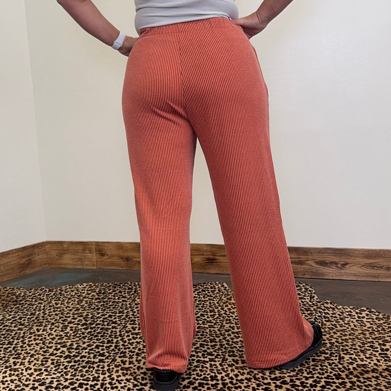 Terracotta Orange Ribbed Pants - Country Lace Boutique