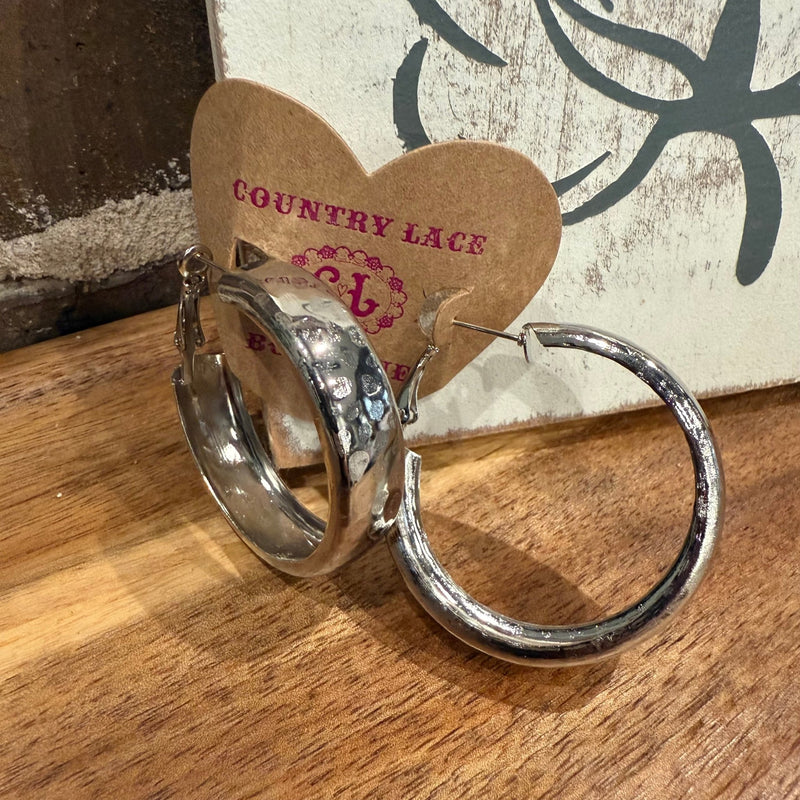 Thick & Chunky Silver Hoop Fashion Earrings - Country Lace Boutique