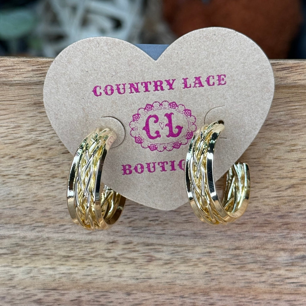 Thick Detailed Gold Hoop Fashion Earring - Country Lace Boutique