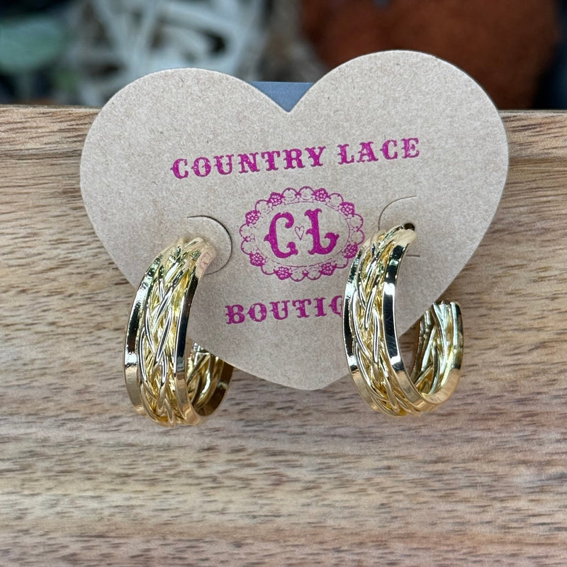 Thick Detailed Gold Hoop Fashion Earring - Country Lace Boutique