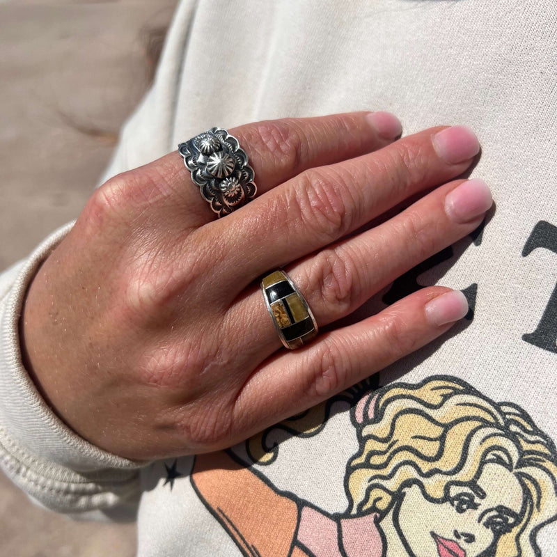 Tigers Eye and Black Onyx Sterling Silver Ring size 8 - Country Lace Boutique