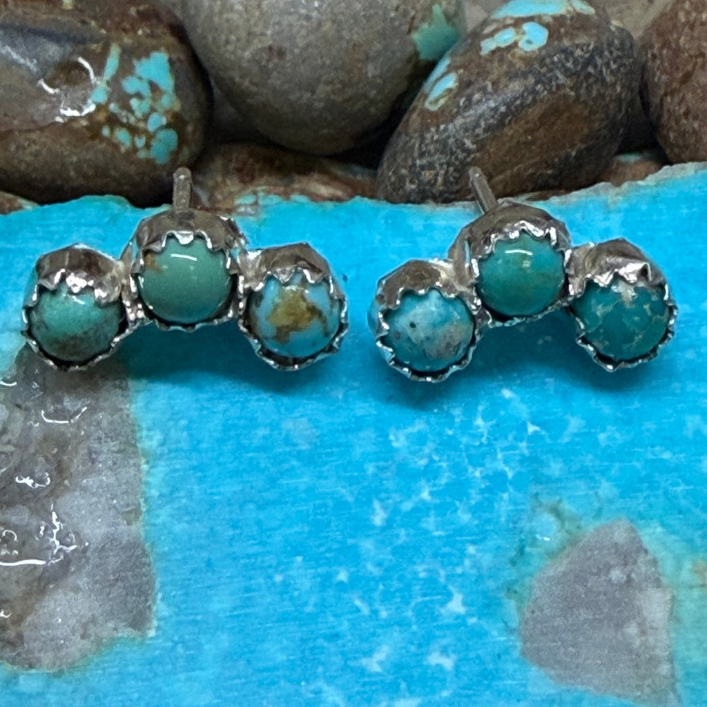 Tiny 3 Stone Green Turquoise Stud Sterling Silver Earring - Country Lace Boutique