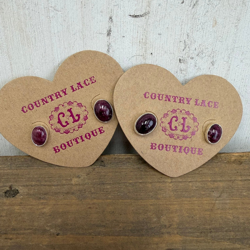 Tiny Oval Purple Spiny Post Stud Sterling Silver Earring - Country Lace Boutique