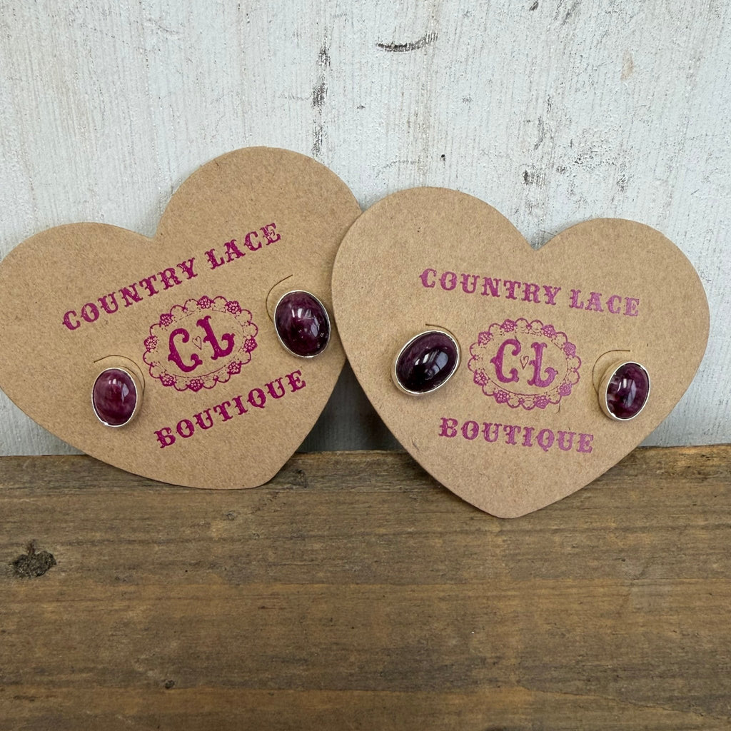 Tiny Oval Purple Spiny Post Stud Sterling Silver Earring - Country Lace Boutique