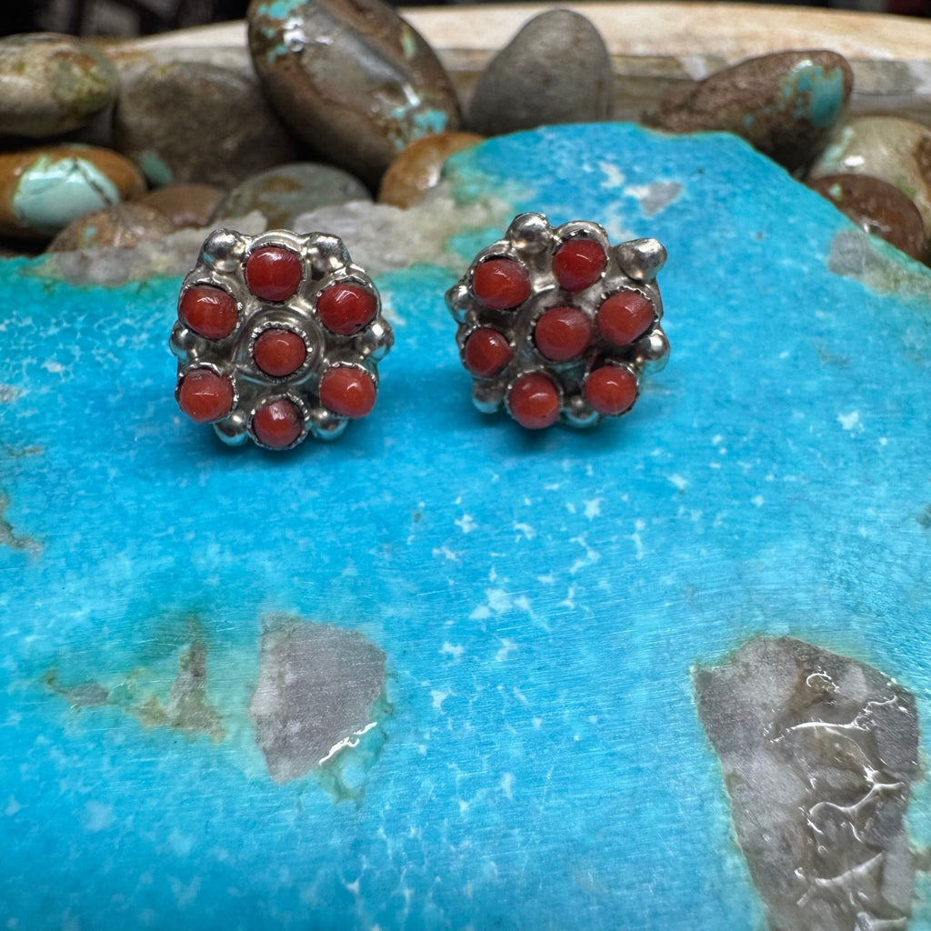 Tiny Red Coral Cluster Post Sterling Silver Earring - Country Lace Boutique