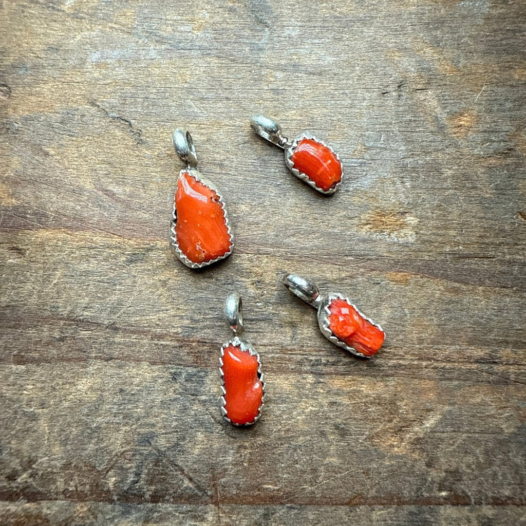 Tiny Red Coral Sterling Silver Necklace Pendant - Country Lace Boutique
