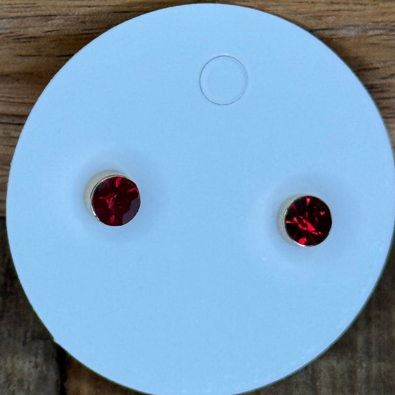Tiny Red Crystal with Gold Detail Post Stud Fashion Earring - Country Lace Boutique