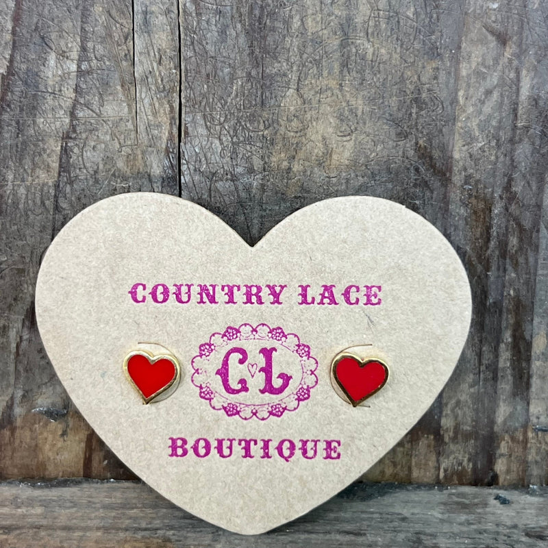 Tiny Red Heart Gold Post Stud Fashion Earrings - Country Lace Boutique