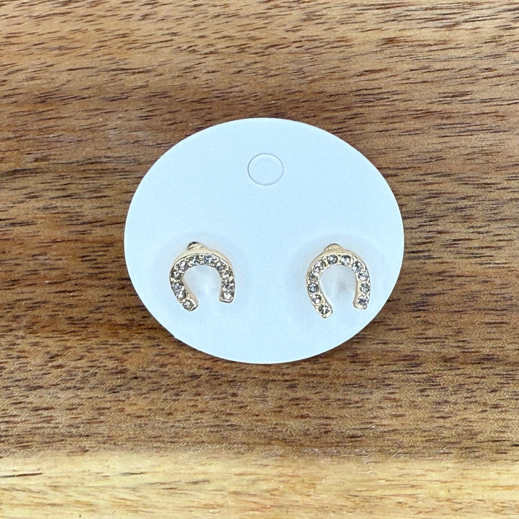 Tiny Sparkly Horse Shoe Gold Post Stud Fashion Earring - Country Lace Boutique