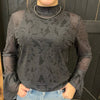 Tooled In Black With Ruffle Sleeve Mesh Long sleeve Top - Country Lace Boutique