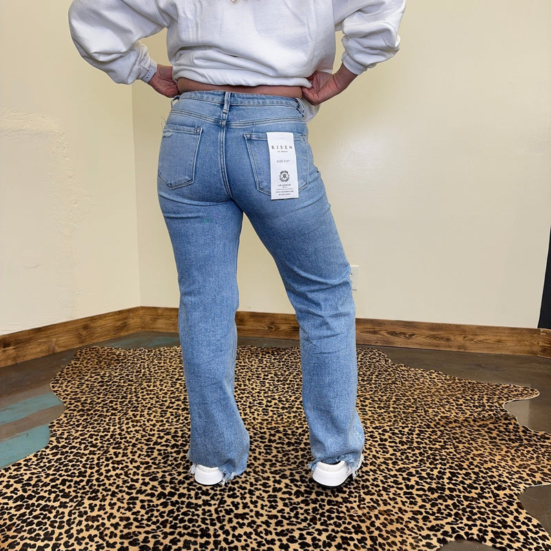 Tummy Control Mid Rise Wide with Distressing Risen Jeans - Country Lace Boutique
