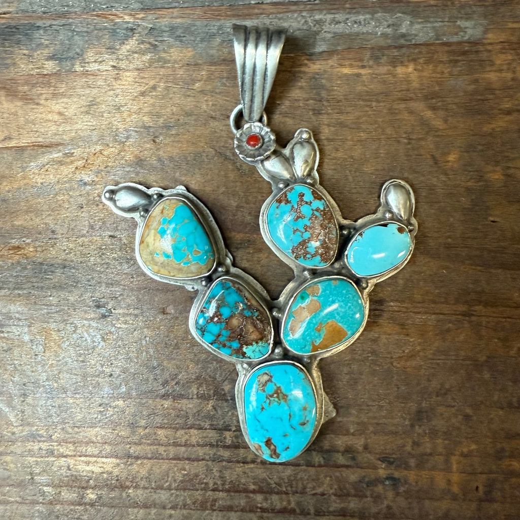 Turquoise Cactus Sterling Silver Necklace Pendant - Country Lace Boutique