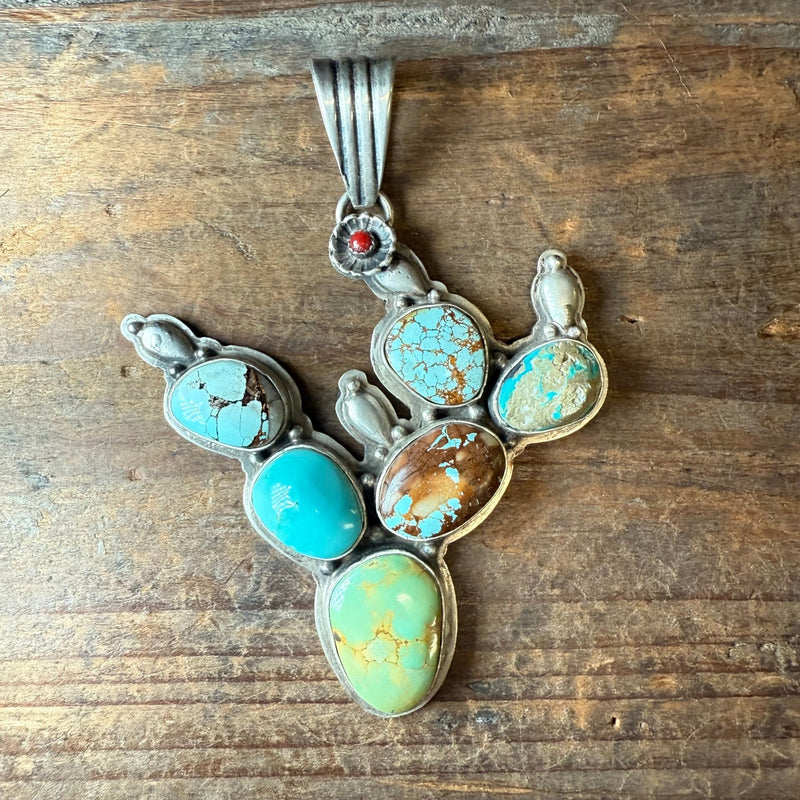 Turquoise Cactus Sterling Silver Necklace Pendant - Country Lace Boutique