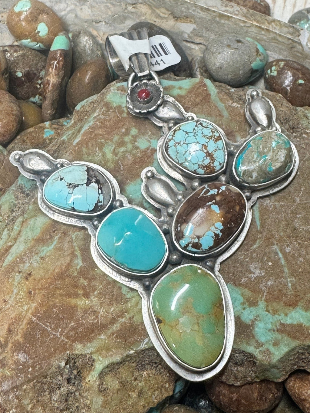 Turquoise Cactus Sterling Silver Necklace Pendant - Country Lace Boutique