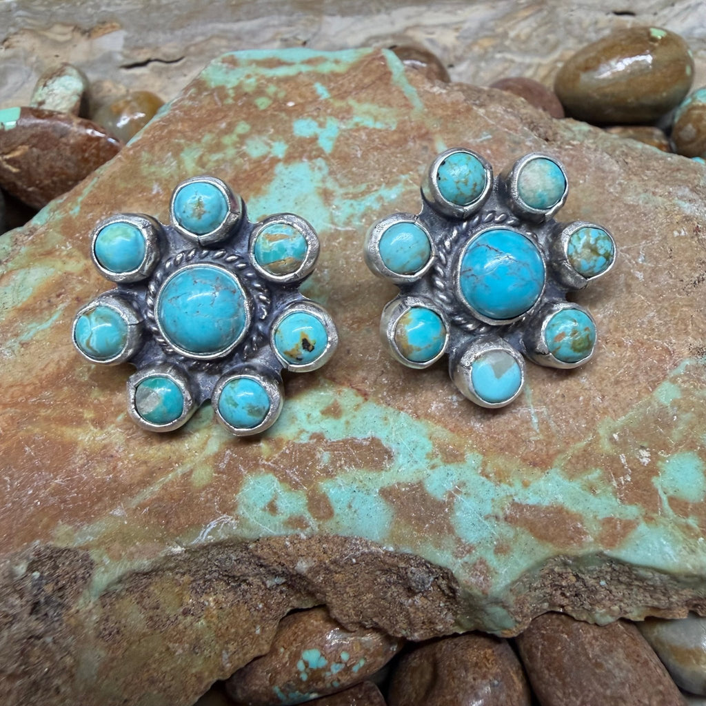 Turquoise Cluster Post Sterling Silver Earring - Country Lace Boutique