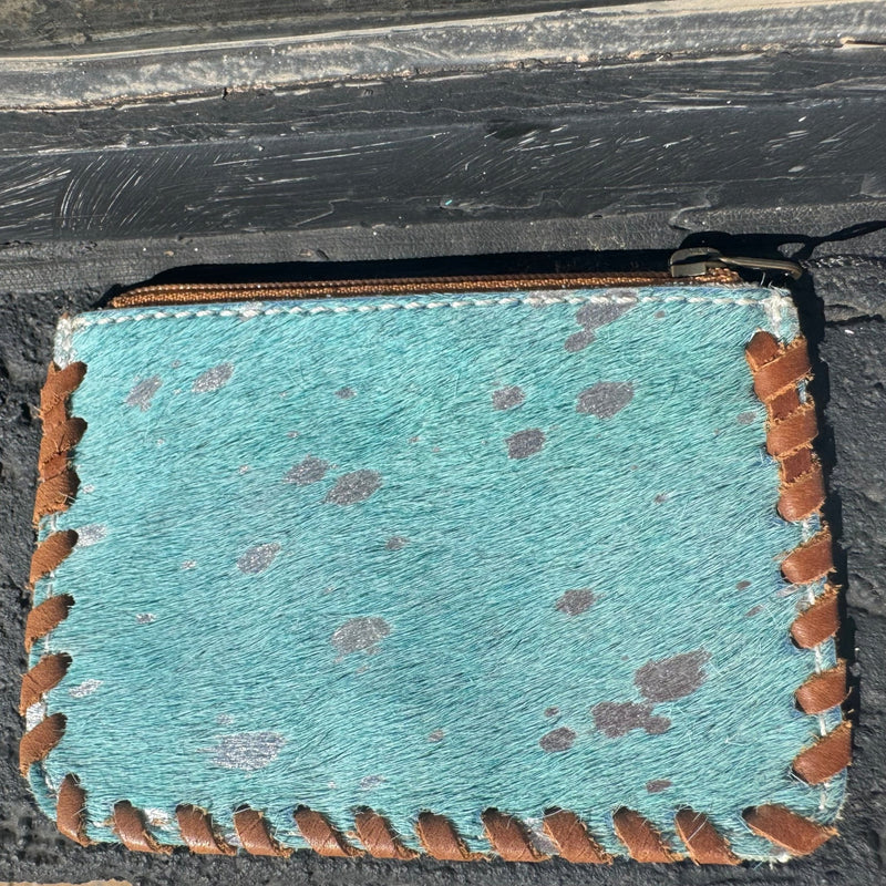Turquoise Cowhide Leather Tooled Coin Wallet - Country Lace Boutique
