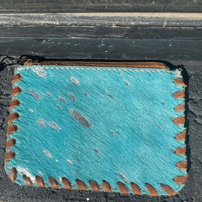 Turquoise Cowhide Leather Tooled Coin Wallet - Country Lace Boutique